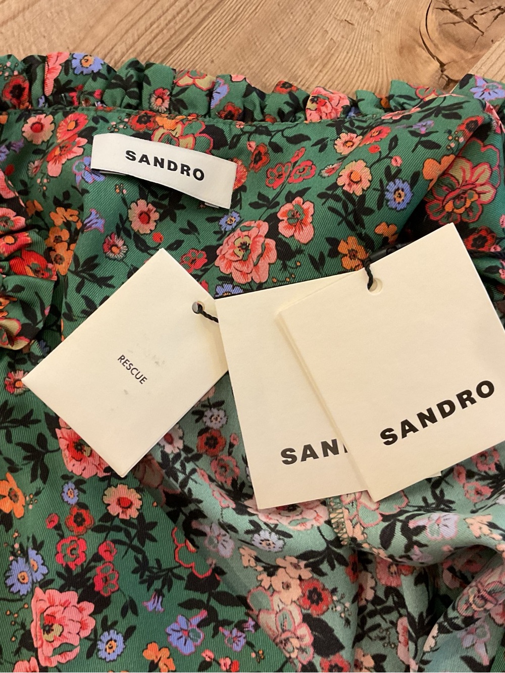 Sandro Marta Green Floral Ruffle Mini Dress NEW - Picture 4 of 10